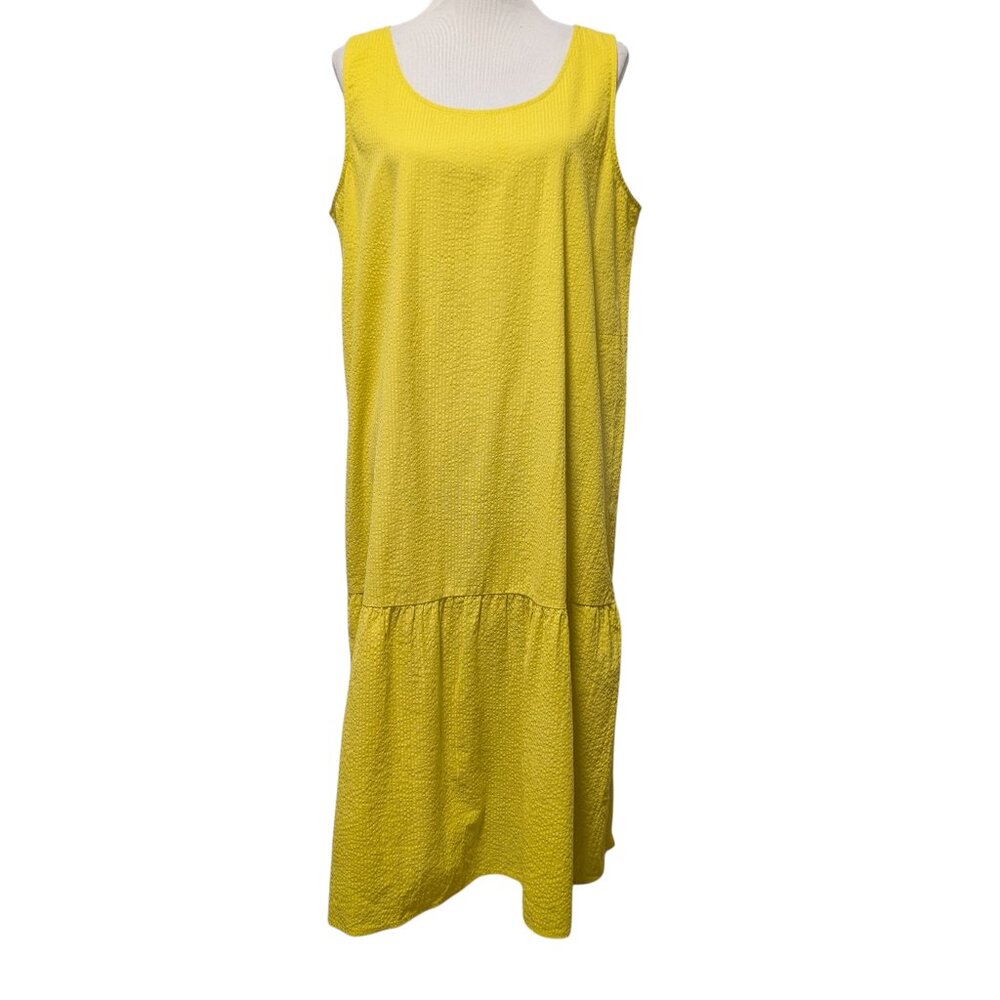 Eileen Fisher Womens Size L Sunbeam Yellow Organic Cotton Ripple Tiered Dress